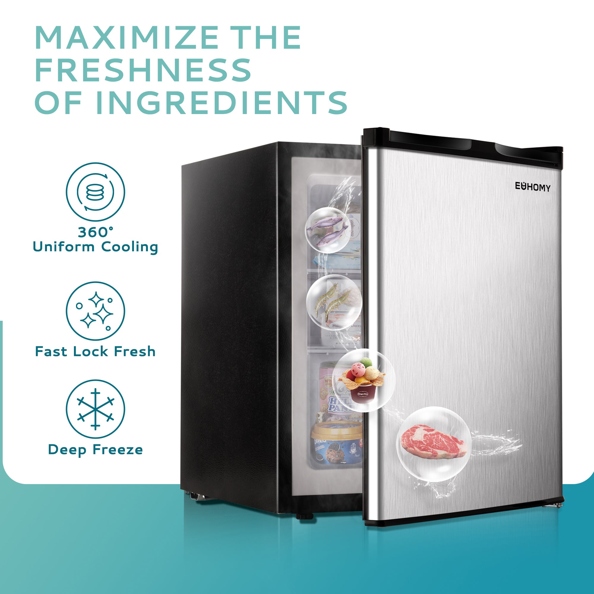 EUHOMY Compact Mini Freezer, Upright freezer Rapid Cooling - Euhomy