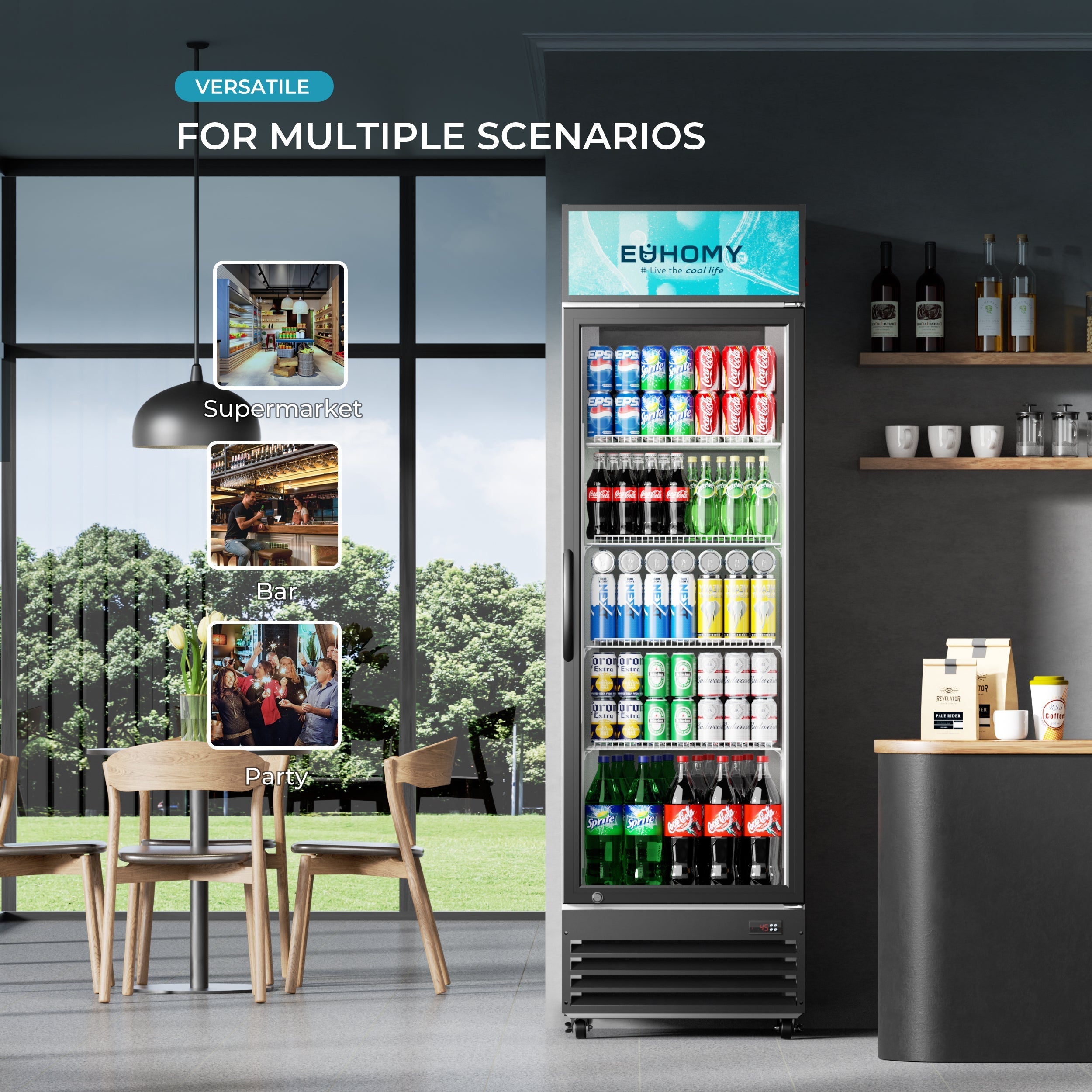 EUHOMY Commercial Display Refrigerator Glass Door Merchandiser Drink Fridge - Euhomy