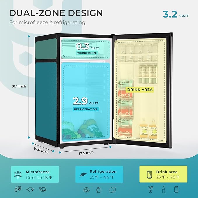 EUHOMY Mini Fridge with Freezer, Single Door Compact Refrigerator - Euhomy