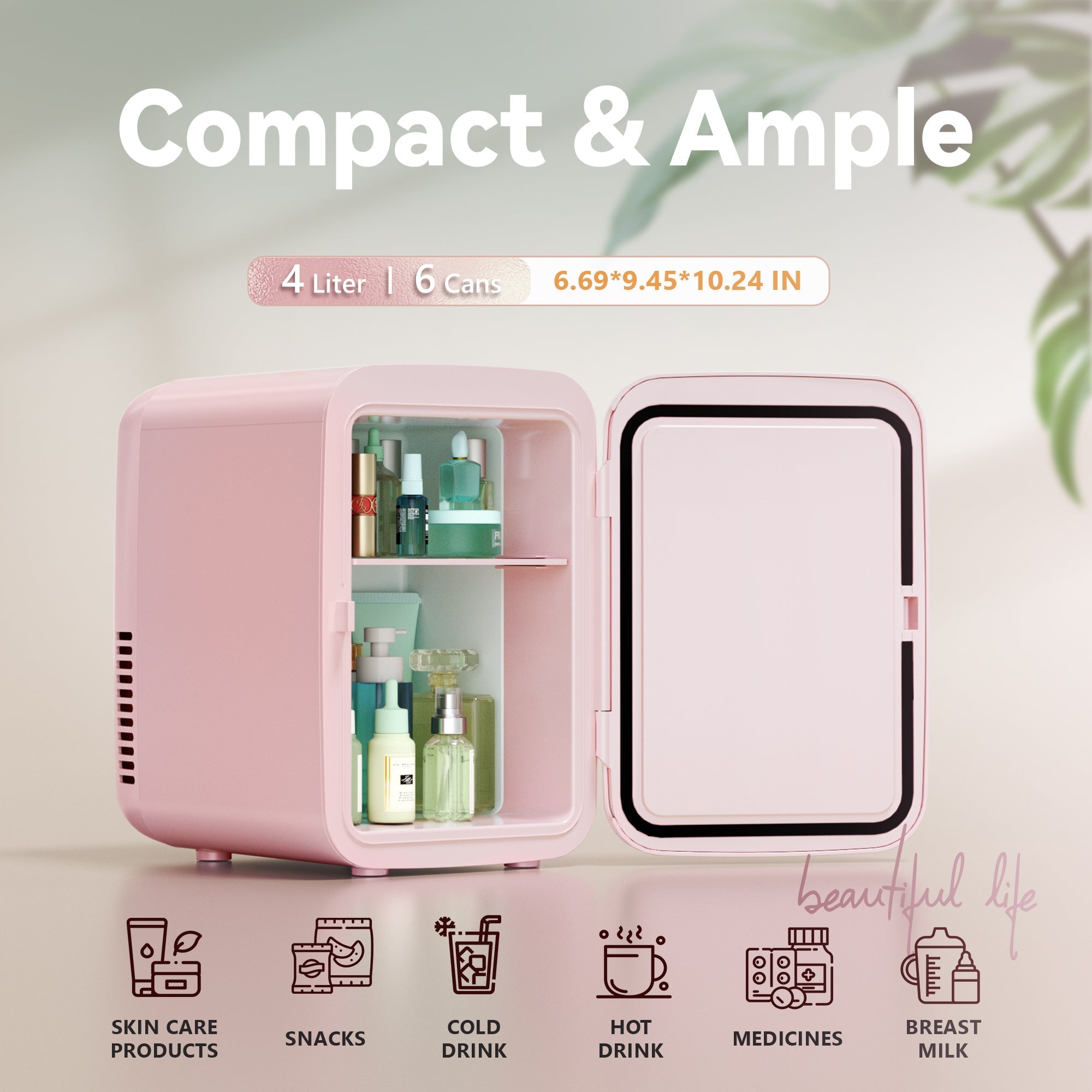 EUHOMY Mini Fridge, 4 AC/DC Small Refrigerator for Skincare, Portable Cooler and Warmer for Skin Care, Beverage, 4L Makeup Mini Fridge - Euhomy